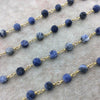 Gold Plated Copper Rosary Chain with 6mm Matte Round Shaped Blue/White Sodalite Beads - Sold by the Foot! - Natural Beaded Chain