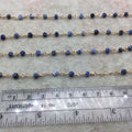Gold Plated Copper Rosary Chain with 4mm Matte Round Shaped Blue/White Sodalite Beads - Sold by the Foot! - Natural Beaded Chain