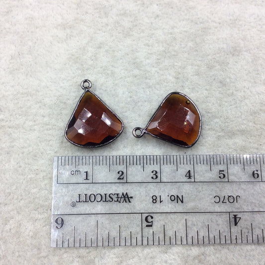 Gunmetal Plated Faceted Hydro Root Beer Quartz Fan Shape Bezel Pendant - Approx. 18mm x 18mm - Sold Individually, At Random
