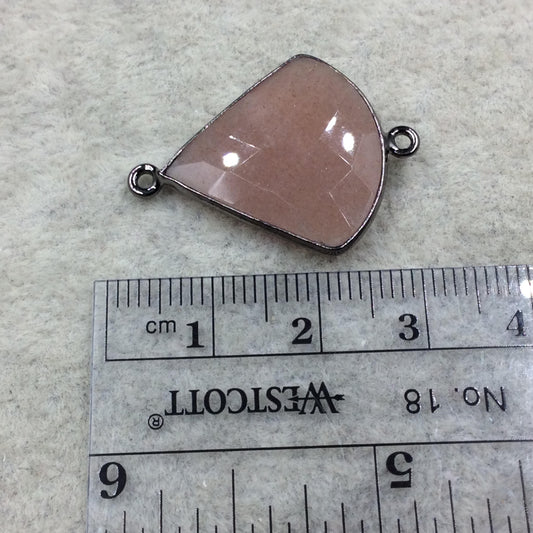 Gunmetal Plated Faceted Natural Peach Moonstone Fan Shape Bezel Connector - Approx. 20-22mm x 20-22mm - Sold Individually, At Random
