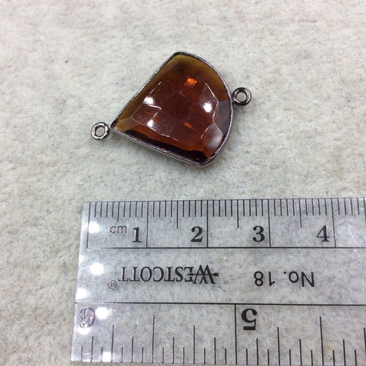 Hydro Root Beer Quartz Bezel | Gunmetal Plated Faceted Natural Fan Shape Bezel Connector - Approx. 20-22mm x 20-22mm - Sold Individually