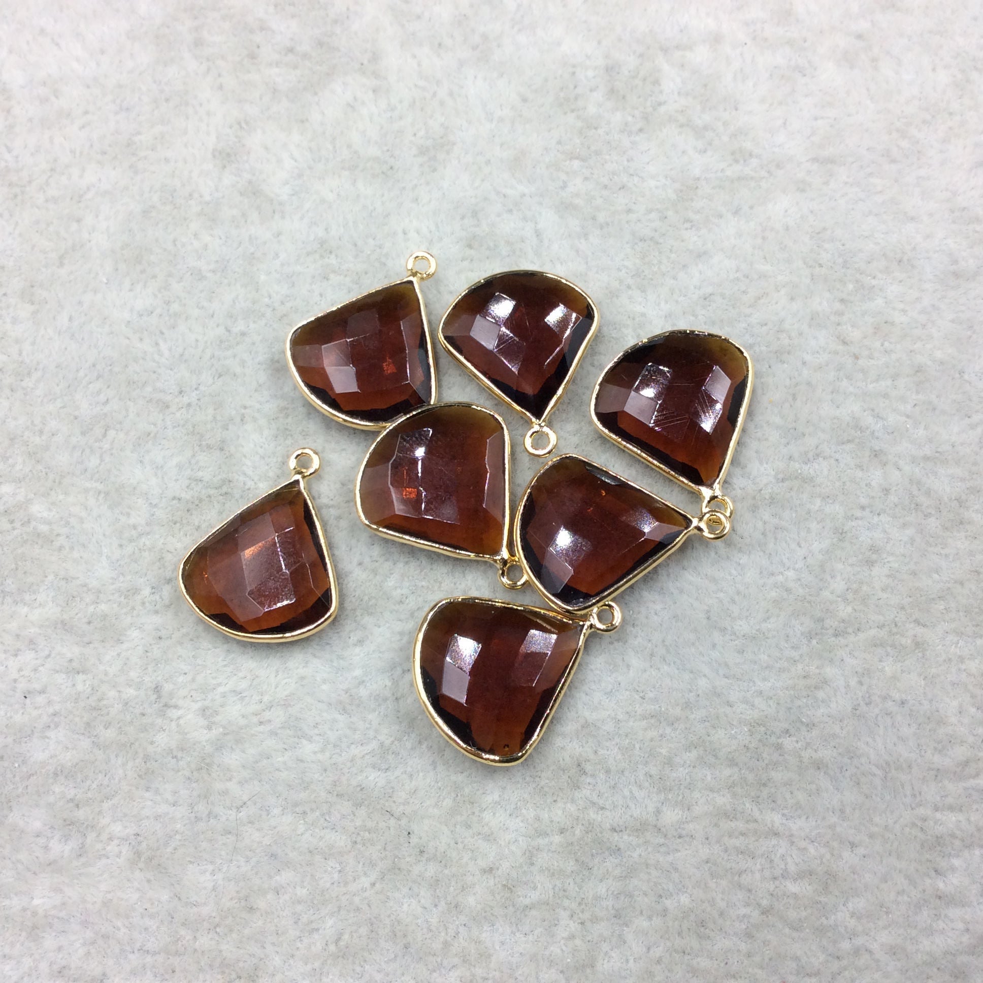 Gold Plated Faceted (Hydro) Root Beer Quartz Fan Shape Bezel Pendant - Measures Approx.  18mm x 18mm - Sold Individually, Chosen Randomly