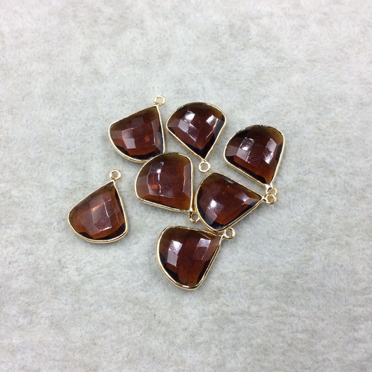 Gold Plated Faceted (Hydro) Root Beer Quartz Fan Shape Bezel Pendant - Measures Approx.  18mm x 18mm - Sold Individually, Chosen Randomly