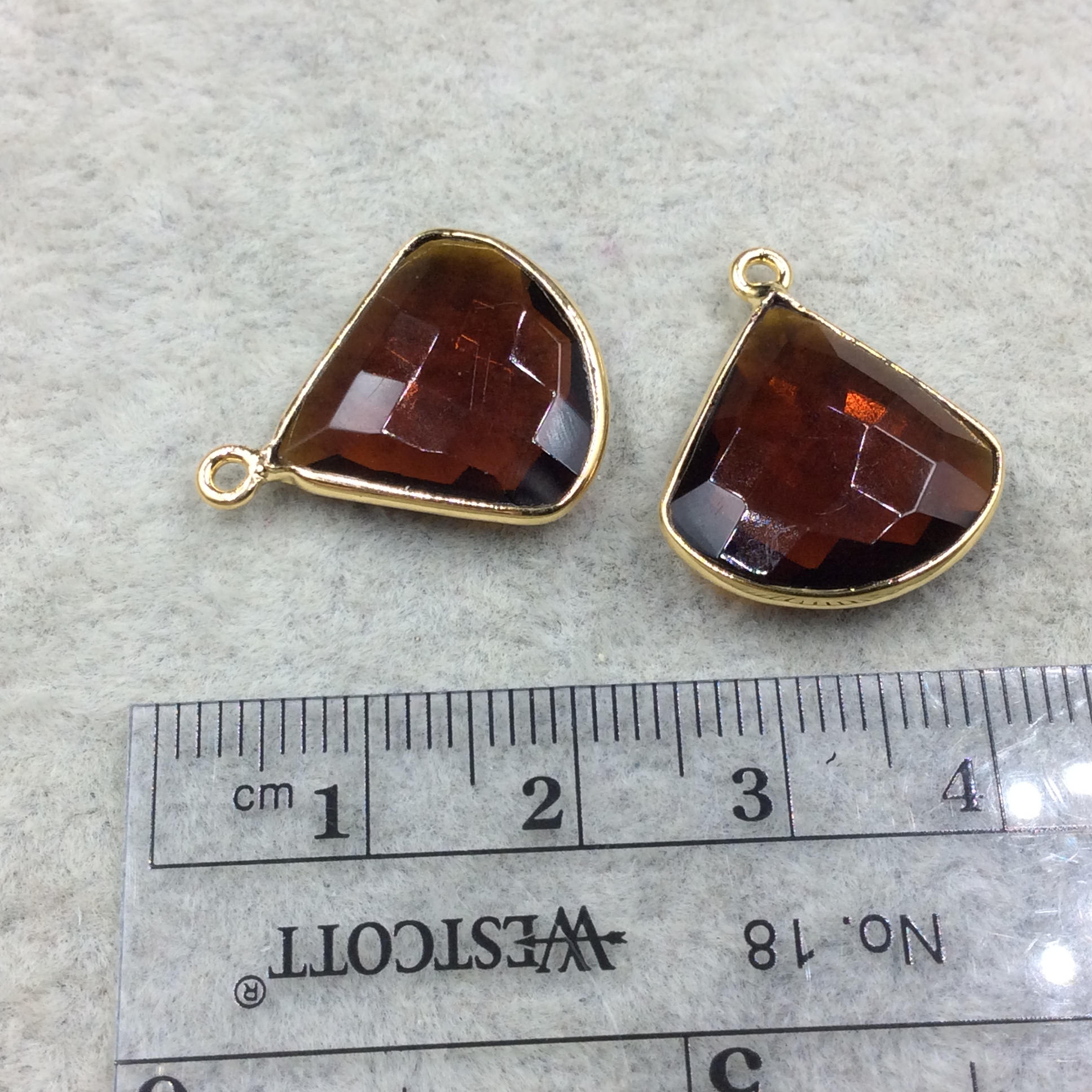 Gold Plated Faceted (Hydro) Root Beer Quartz Fan Shape Bezel Pendant - Measures Approx.  18mm x 18mm - Sold Individually, Chosen Randomly