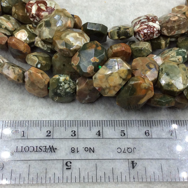 10mm x 14mm High Quality Natural Rhyolite Faceted Flat Octagon Shaped Beads with 1mm Holes - Sold by 7.5" Half Strands (16 Beads)