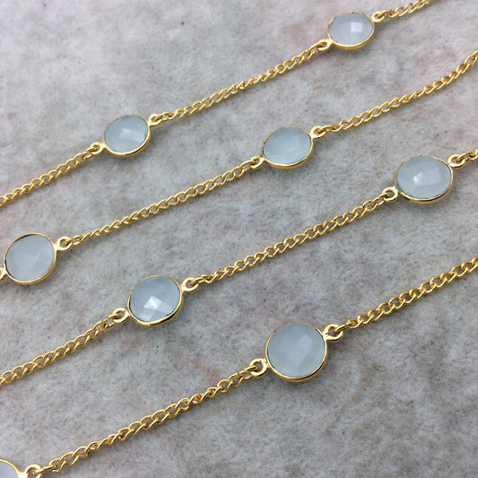 Bezel Chain | Blue Chalcedony Bezel Link Chain | Gold Plated Chain for Jewelry Making