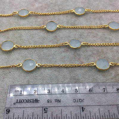 Bezel Chain | Blue Chalcedony Bezel Link Chain | Gold Plated Chain for Jewelry Making