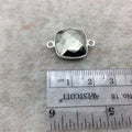 Sterling Silver Faceted Square Shaped Natural Pyrite Bezel Connector Component - Measuring 14mmx14mm - Sold Individually, Random