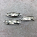 Sterling Silver Faceted Rectangle Shaped Natural Pyrite Bezel Connector Component - Measuring 14mmx38mm - Sold Individually, Random