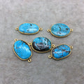 Gold Plated Large Stabilized Brazilian Turquoise Freeform Oval Shape Bezel Connector ~ 22mm -24mm Long - Sold Per Each, At Random