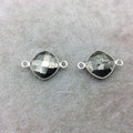 OOAK PAIR Sterling Silver Faceted Diamond Shape Natural Pyrite Bezel Connector Components - Measure 13mm x 13mm - Sold As a Set of Two