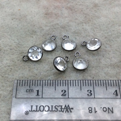 BULK PACK of Six (6) Gunmetal Sterling Silver Pointed/Cut Stone Faceted Round/Coin Shaped Clear Quartz Bezel Pendants - Measuring 6 x 6mm
