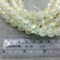 12mm Matte And Glossy Checkerboard Faceted Trans. Pale Yellow Glass Crystal Round Beads - 12.5" Strands (~ 28 Beads) - (CC12-087)