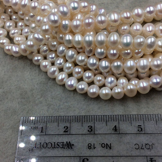 5-6mm x 6-7mm High Quality Natural Freshwater Cream/White Off-Round/Potato Shape Pearl Beads - 15.5" Strand ~ 74 Beads - Sold by the Strand