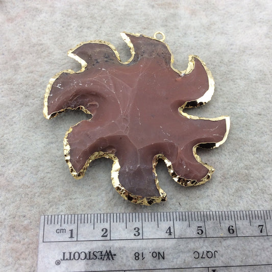 2.25-2.75" Gold Finish Sunburst Shape Electroplated Mixed Jasper Pendant EJ001L - ~ 60mm-70mm Long - Sold Individually, Randomly Chosen