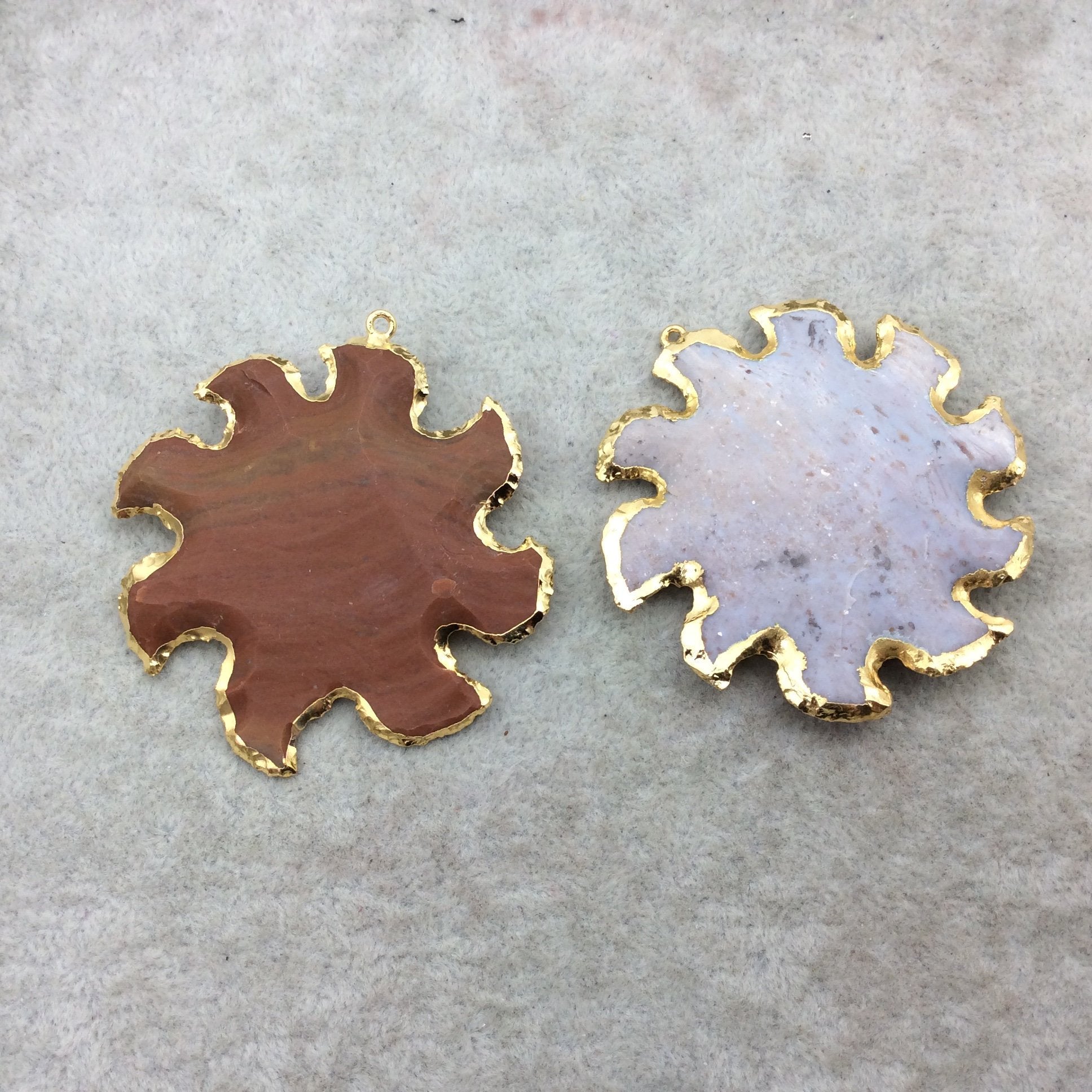 2-2.25" Gold Finish Sunburst Shape Electroplated Mixed Jasper Pendant EJ001M - Measuring 50mm-60mm Long - Sold Individually, Randomly Chosen