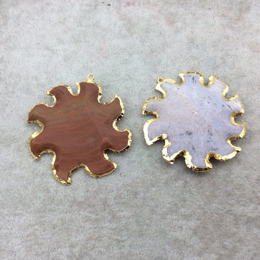 2-2.25" Gold Finish Sunburst Shape Electroplated Mixed Jasper Pendant EJ001M - Measuring 50mm-60mm Long - Sold Individually, Randomly Chosen