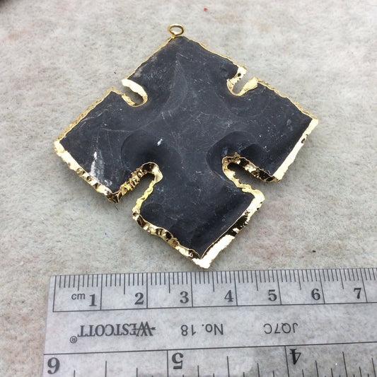 2.5-3" Gold Finish Cross Shape Electroplated Mixed Jasper Pendant EJ003L - ~ 60mm-75mm Long - Sold Individually, Randomly Chosen