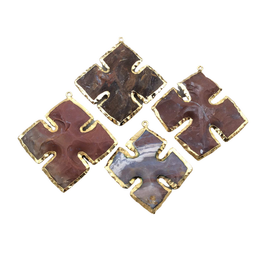 1.5-2" Gold Finish Cross Shape Electroplated Mixed Jasper Pendant EJ003S - ~ 40mm-50mm Long - Sold Individually, Randomly Chosen