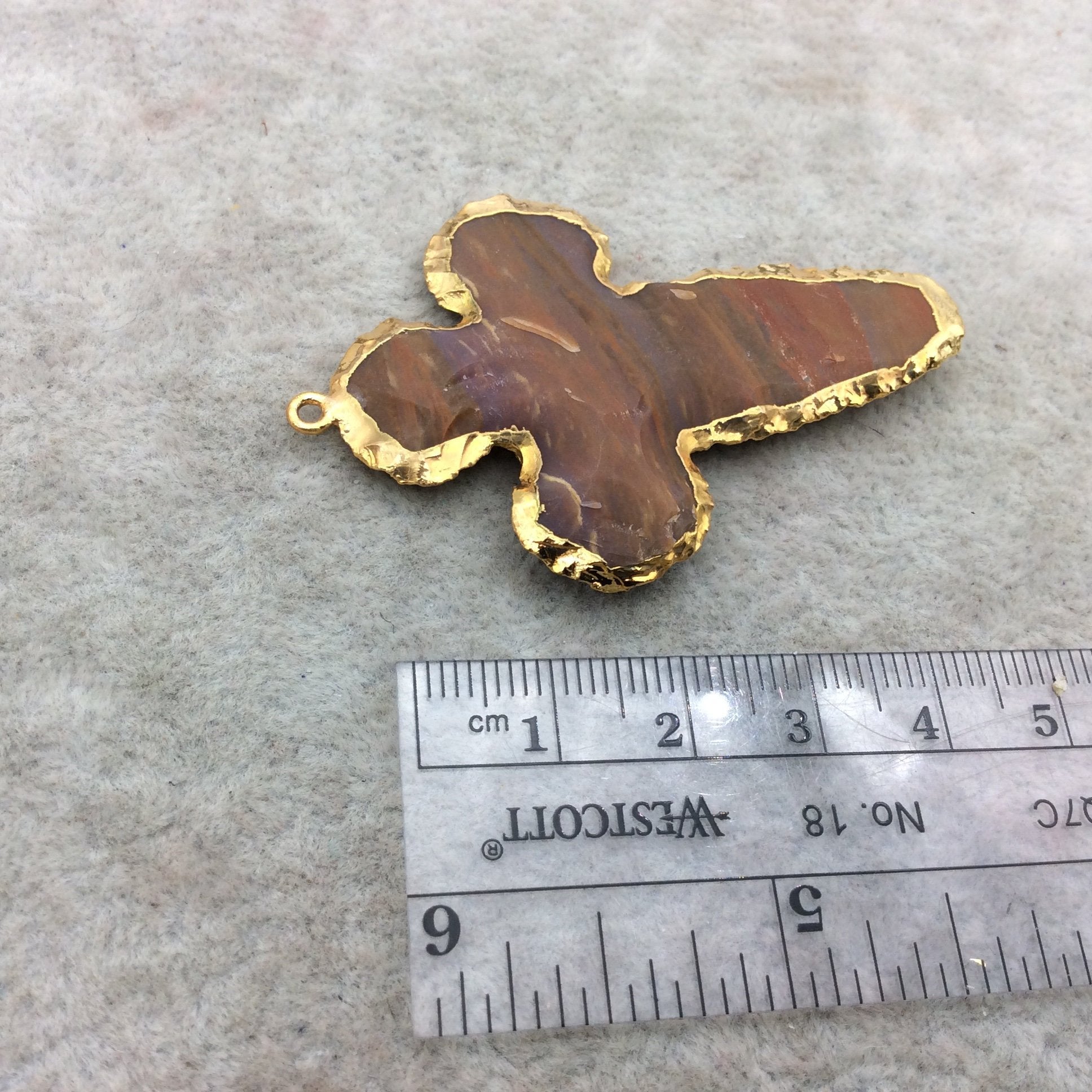 2-2.25" Gold Finish Dagger Shape Electroplated Mixed Jasper Pendant EJ014S - ~ 50mm-55mm Long - Sold Per Each, At Random