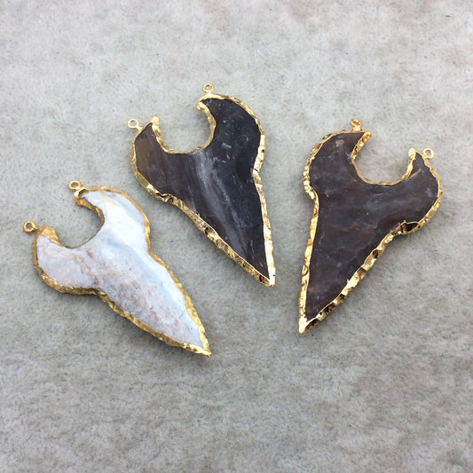 2-2.5" Gold Finish Double Bail Stylized Wolf Head Shape Electroplated Mixed Jasper Pendant EJ010M ~ 50mm-60mm Long - Per Each, At Random