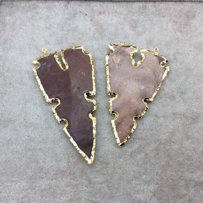 3-4" Gold Finish Double Bail Notched Arrow Shape Electroplated Mixed Jasper Pendant EJ012L - ~ 80mm-100mm Long - Sold Per Each, At Random