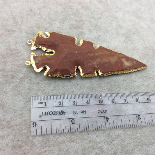 3-4" Gold Finish Double Bail Notched Arrow Shape Electroplated Mixed Jasper Pendant EJ012L - ~ 80mm-100mm Long - Sold Per Each, At Random