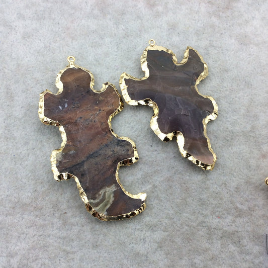 2.25-2.75" Gold Finish Lizard/Gecko Shape Electroplated Mixed Jasper Pendant EJ011M - ~ 60mm-70mm Long - Per Each, Randomly Chosen