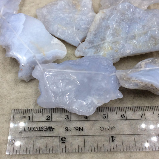 Natural Blue Lace Agate Flat Thin Freeform Slab Connectors Double Drilled  W 1mm Holes - Sold by 15" Strands ~ 8 Beads - 30-40mm x 40-50mm