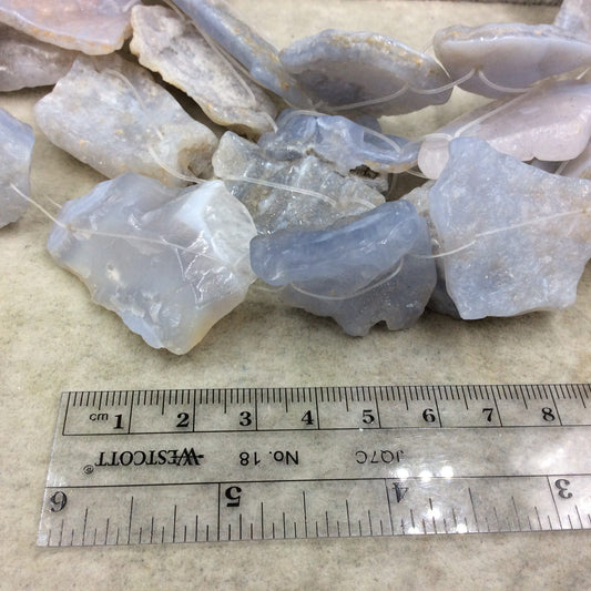 Natural Blue Lace Agate Flat Thin Freeform Slab Connectors Double Drilled  W 1mm Holes - Sold by 15" Strands ~ 10-11 Beads - 30mm x 40-45mm