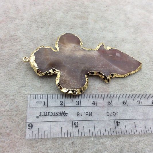 3-3.5" Gold Finish Scalloped Dagger Shape Electroplated Mixed Jasper Pendant EJ015L - ~ 70mm-80mm Long - Sold Individually, Randomly Chosen