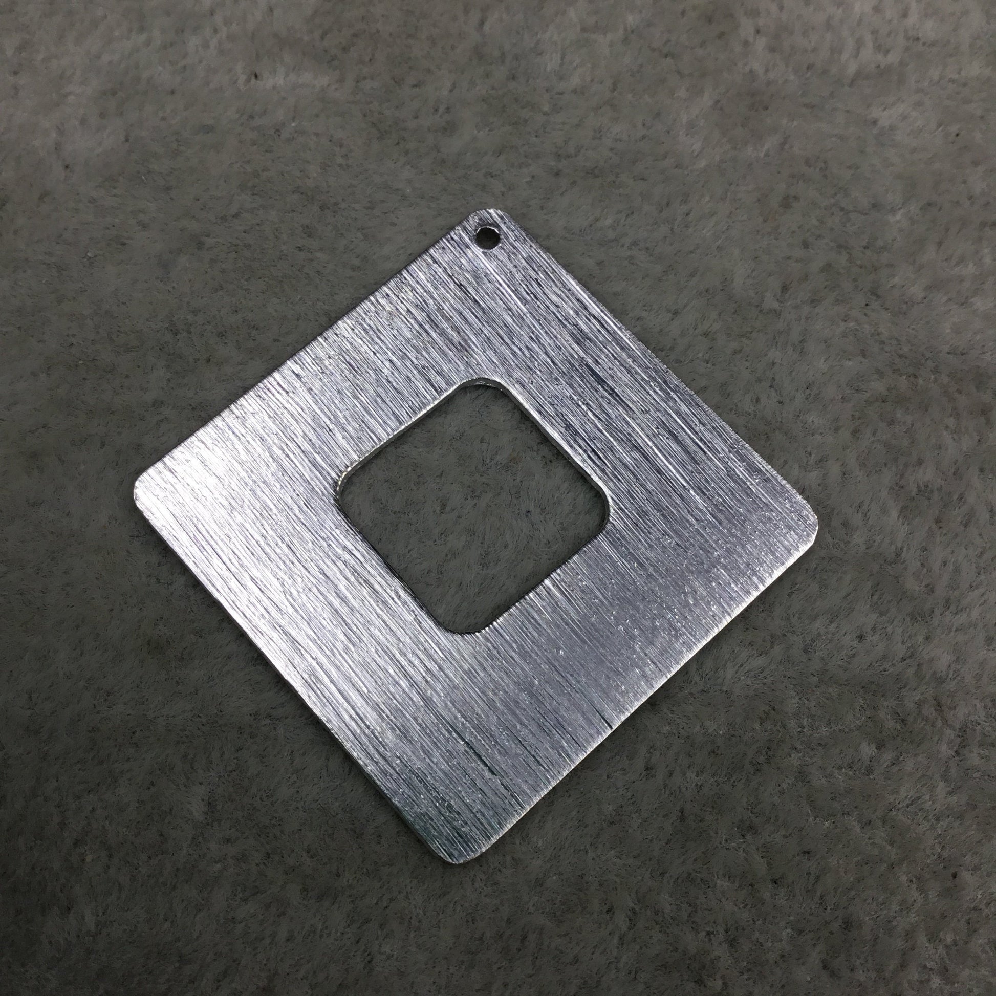 29mm x 29mm Silver Brushed Finish Thick Diamond Shaped Plated Copper Components - Sold in Pre-Counted Bulk Packs of 10 Pieces (266-SV)