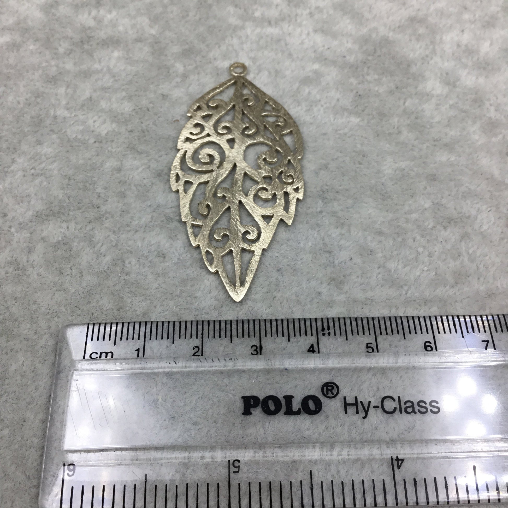 25mm x 55mm Gold Brushed Finish Cut out Feather/Leaf Shaped Plated Copper Components - Sold in Pre-Counted Bulk Packs of 10 - (096-GD)