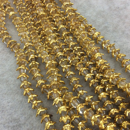 Gold Finish Leaf Pattern  Curved Cap/Hat Shape Plated Pewter Beads(00848) - 8" Strand (Approx.  50 Beads) - 4mm x 7mm - 2mm Hole Size