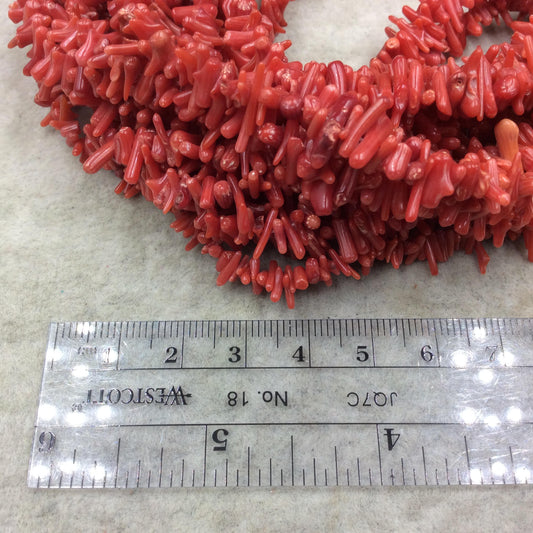 2-3mm x 6-10mm Stick/Spike Shaped Red Natural Coral Beads - Sold by 15.5" Strands ( Approx. 230 Beads) - High Quality Indian Beads US ONLY!