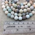 8mm Natural Rough Matte Finish Mixed Amazonite Round/Ball Shape Beads with 2-2.5mm Holes - 7.5" Strand (Approx. 22 Beads) - LARGE HOLE BEADS