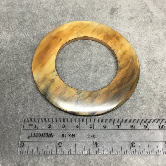 3.5" Opaque Mixed Brown Open Ring Shaped Lightweight Natural Horn Pendant/Component - Measuring 90mm x 90mm