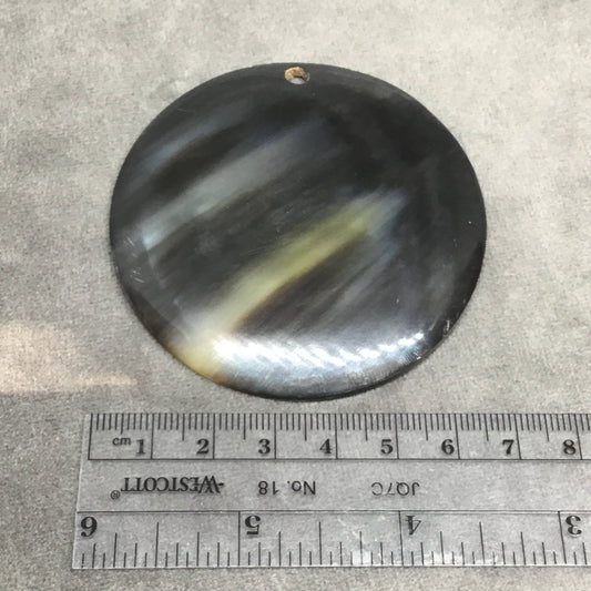 2.5" Black/Brown Coin/Disc Shaped Lightweight Natural Horn Pendant with 4mm Drilled Hole - Measuring 67mm x 67mm, 4mm Thick - (TR)