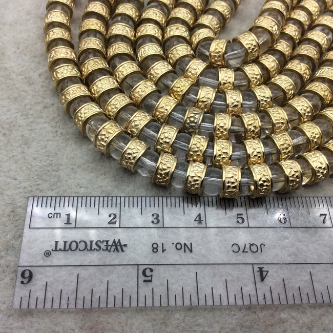 Gold Finish Mosaic Pattern Tube Shape Plated Pewter Beads (13504)- 8" Strand (Approx. 26 Beads) - 4mm x 8mm - 5mm Hole Size