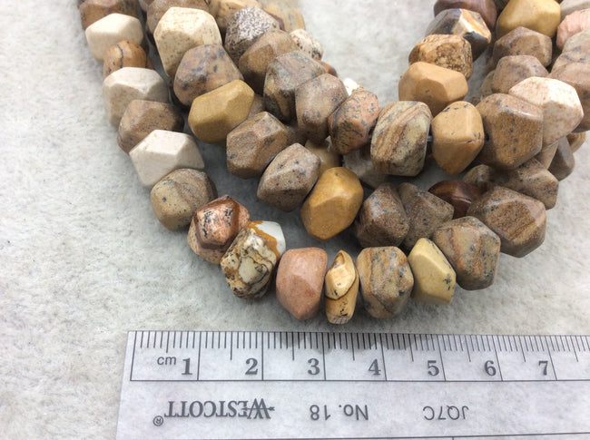 Natural Picture Jasper Chunky Faceted Nugget Shape Beads with 1mm Holes - Sold by 16" Strands (~ 48 Beads) - Measuring 8mm x 12mm Approx.