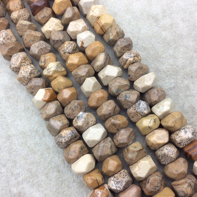 Natural Picture Jasper Chunky Faceted Nugget Shape Beads with 1mm Holes - Sold by 16" Strands (~ 48 Beads) - Measuring 8mm x 12mm Approx.