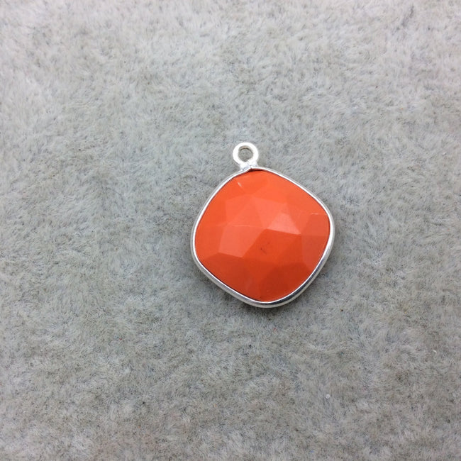 Sterling Silver Faceted Diamond Shape Opaque Orange  Hydro (Man-made) Chalcedony Bezel Pendant ~ 15mm x 15mm - Sold Per Each