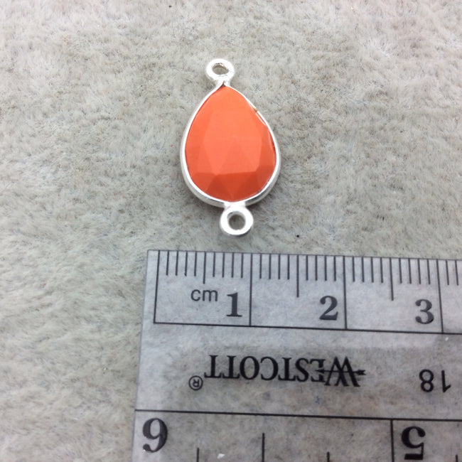 Sterling Silver Faceted Teardrop Shape Opaque Orange  Hydro (Man-made) Chalcedony Bezel Connector ~ 10mm x 15mm - Sold Per Each