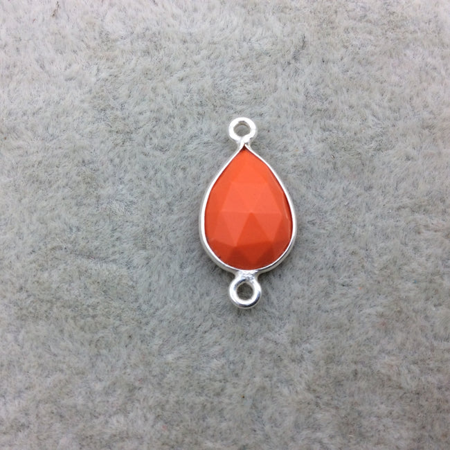 Sterling Silver Faceted Teardrop Shape Opaque Orange  Hydro (Man-made) Chalcedony Bezel Connector ~ 10mm x 15mm - Sold Per Each