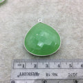 Sterling Silver Faceted Teardrop/Heart Shape Semi Opaque Green Hydro (Man-made) Chalcedony Bezel Pendant - ~ 32mm x 32mm - Sold Individually