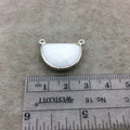 Sterling Silver Faceted Half Moon Shaped Opaque White Hydro (Man-made) Chalcedony Bezel Pendant - Measuring 20mm x 16mm - Sold Individually