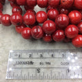 11mm Glossy Finish Dyed Red Sea Bamboo Coral Round/Ball Shaped Beads with 1mm Holes - 15.5" Strand (Approx. 37 Beads per Strand)