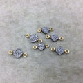 Medium Bright Silver Quatrefoil Shape Natural Druzy Connector W Gold Rings - Measures ~ 7mm x 7mm,  - Sold Individually, Randomly Chosen