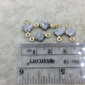 Medium Bright Silver Quatrefoil Shape Natural Druzy Connector W Gold Rings - Measures ~ 7mm x 7mm,  - Sold Individually, Randomly Chosen