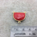 Gold Vermeil Faceted Half Moon Shaped Red Hydro (Man-made) Chalcedony 3 Ring Bezel Connector - Measuring 16mm x 20mm - Sold Individually